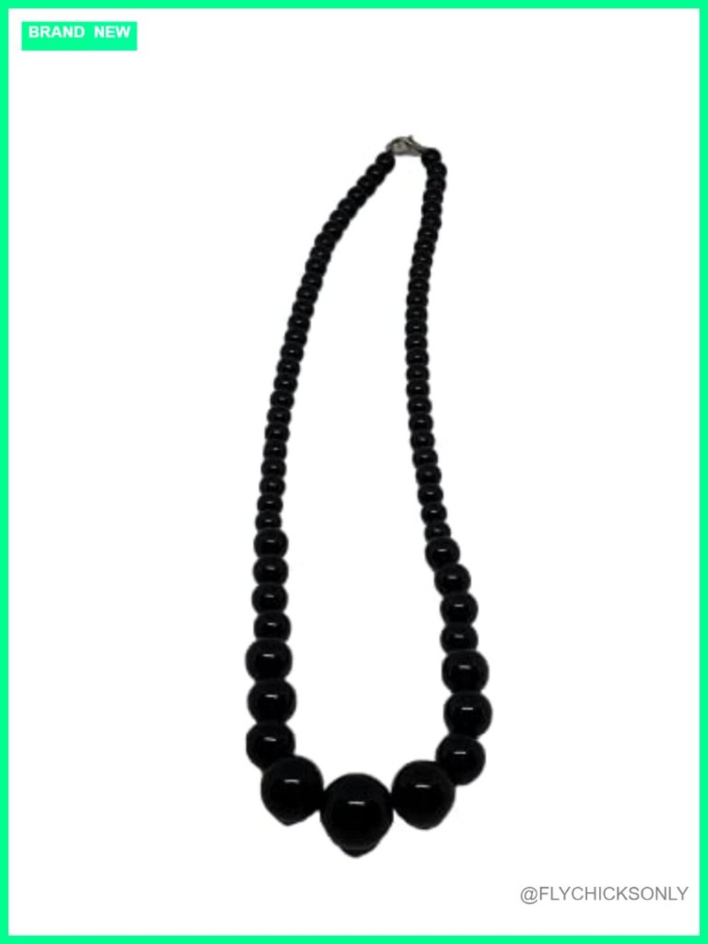 Natural Black Onyx Gemstone Graduated Round Beaded Necklace 18 inch